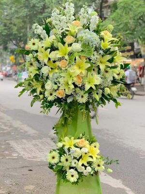 Kệ Hoa Khai Trương Tông Vàng- Xanh  KT038